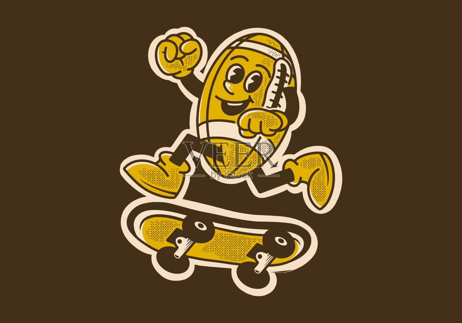美式足球在滑板上跳跃的吉祥物形象设计插画图片素材