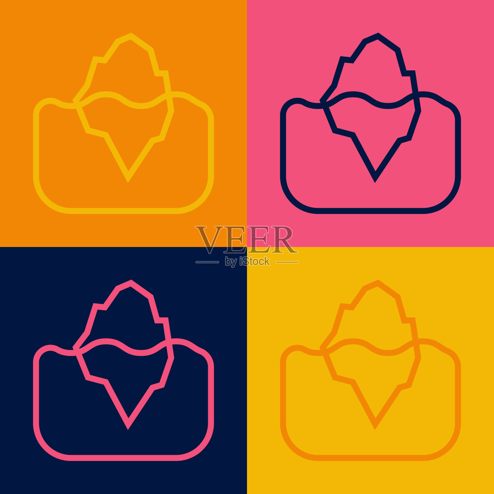 波普艺术线冰山图标孤立的颜色背景。向量图标素材