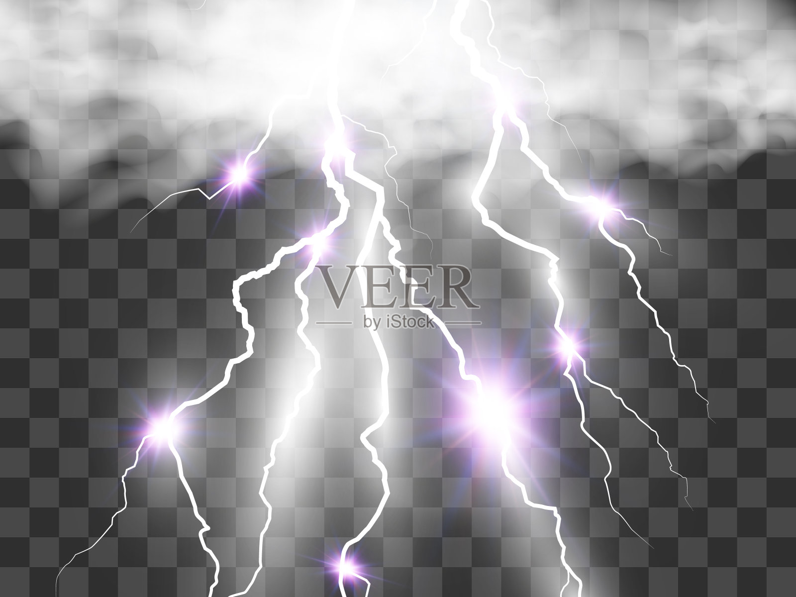 矢量图像的现实闪电。透明背景上的闪电。插画图片素材