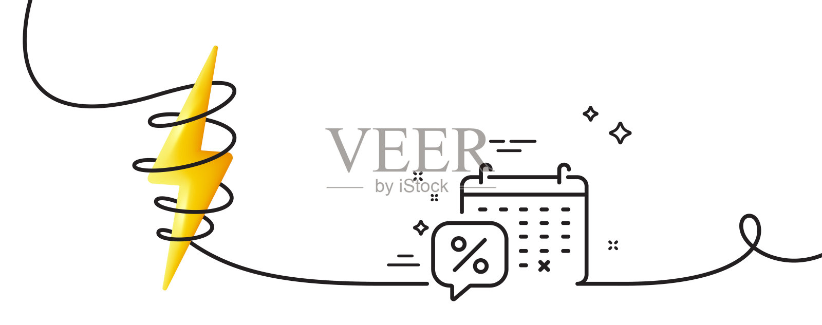 折扣日历线图标。卖价标志。带旋度的连续线。向量插画图片素材