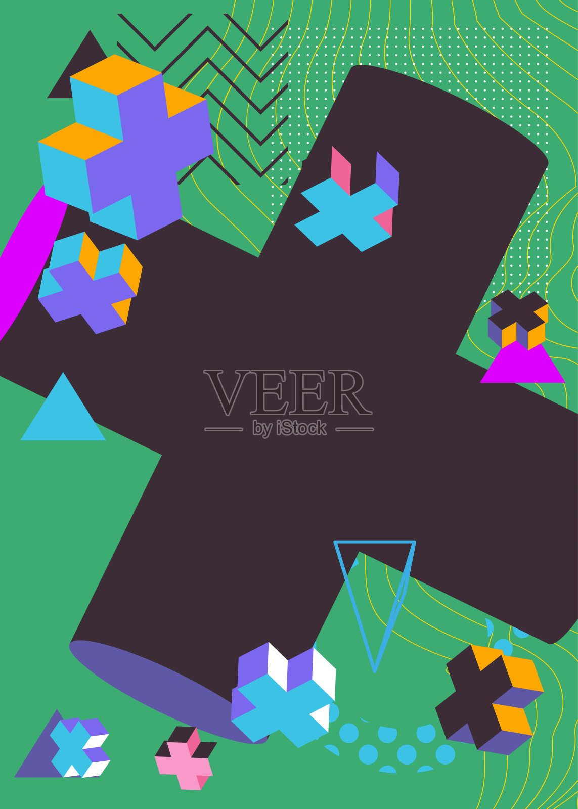 简单的背景与几何形状。复古繁忙的艺术图案。抽象的几何图形模板海报,书的封面,通讯,社交媒体背景。插画图片素材