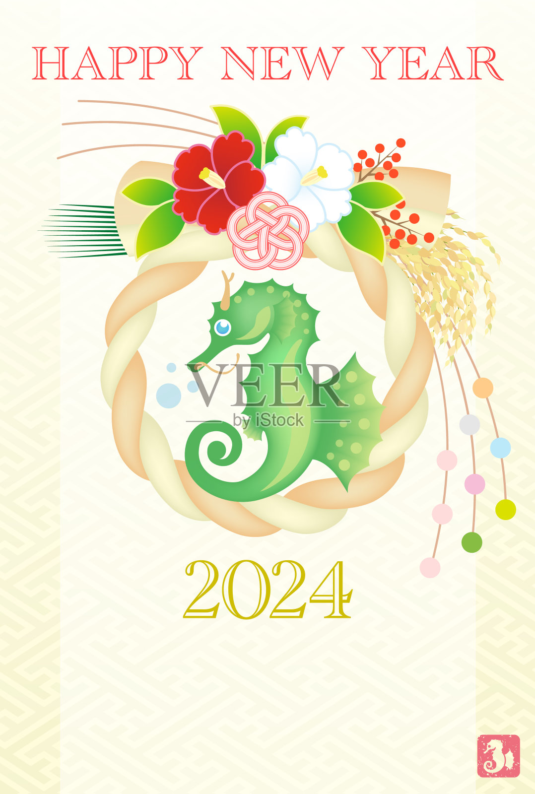 2024年日本新年贺卡插画图片素材