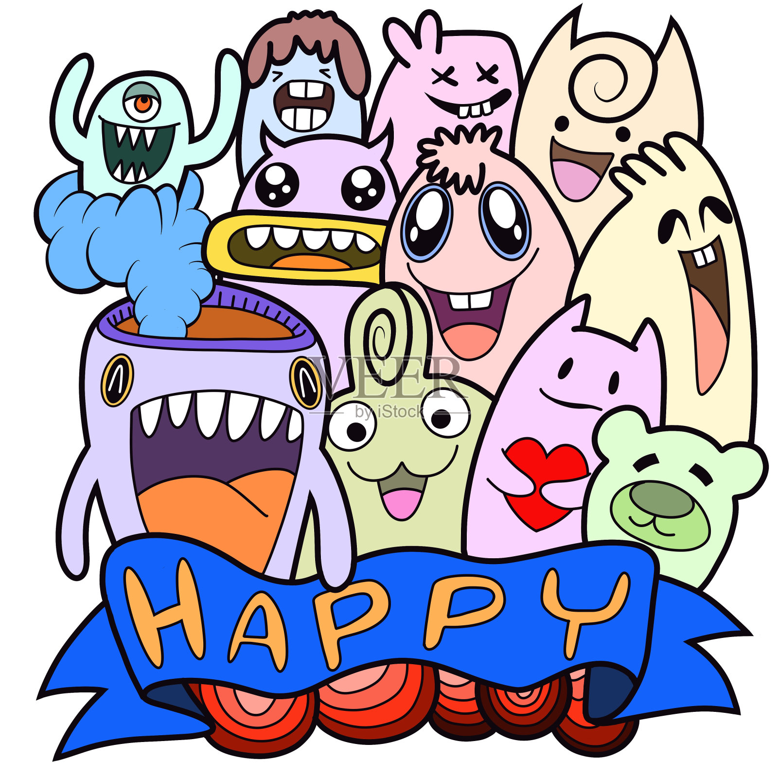 手绘插图,怪物涂鸦,手绘卡通怪物插图,卡通人群涂鸦手绘涂鸦风格。插画图片素材