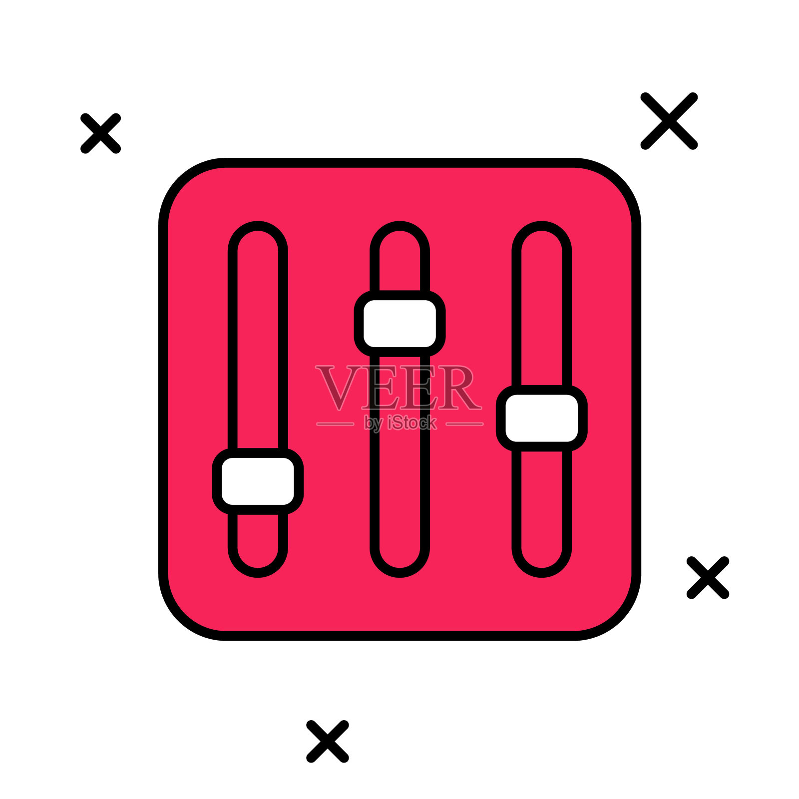 填充轮廓声音混频器控制器图标隔离在白色背景。Dj设备滑块按钮。混合控制台。向量图标素材