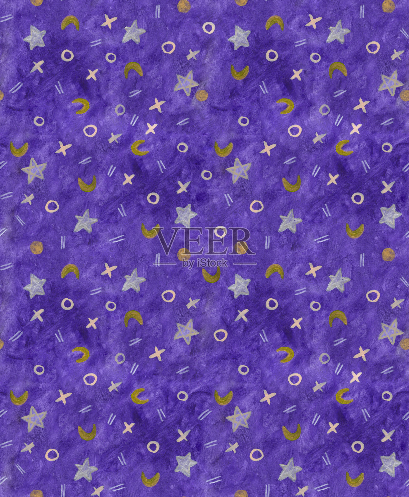 满天繁星的夜空。水彩。无缝模式。天空背景。无缝水彩天空图案与星星。插画图片素材