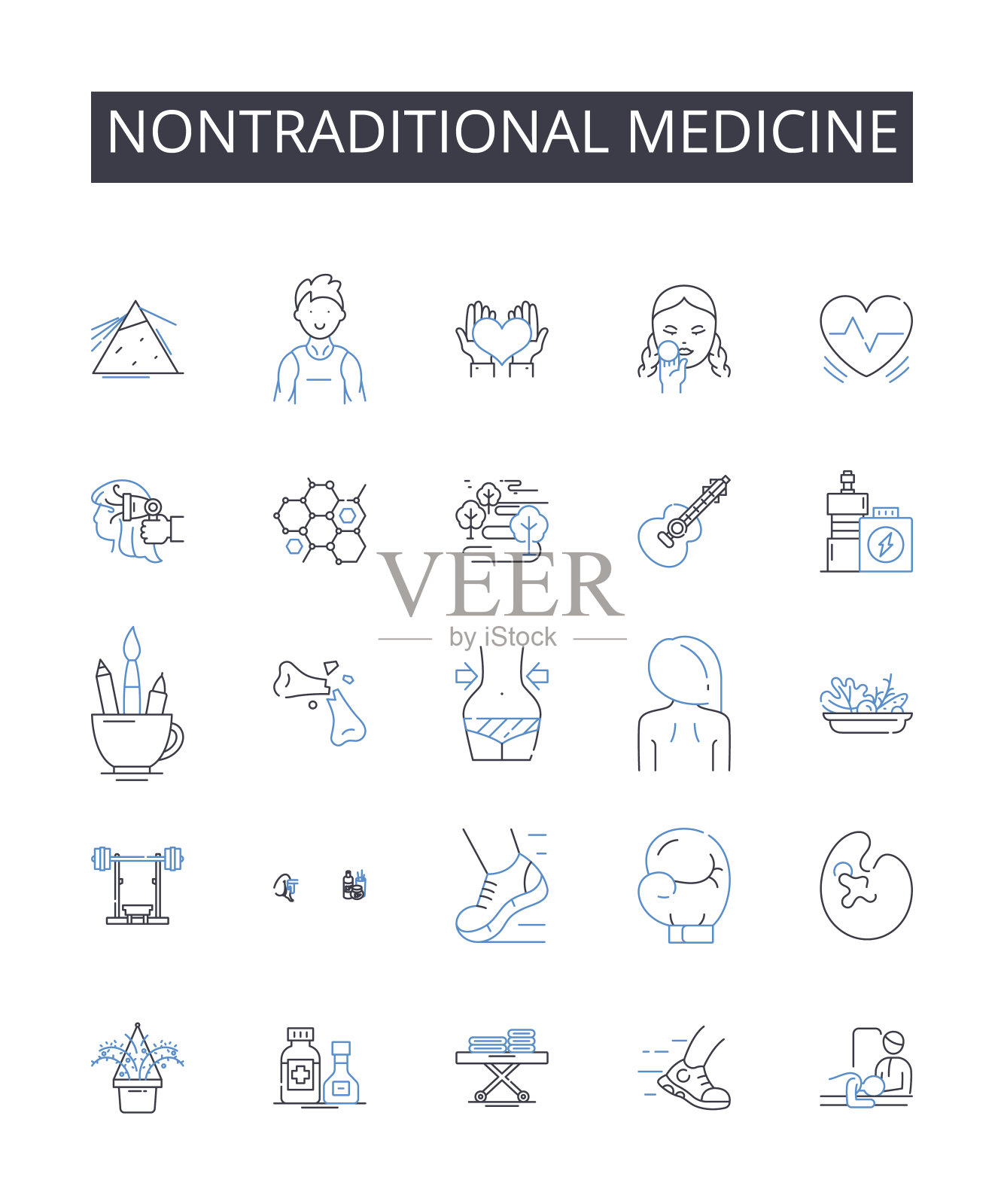非传统医学线路图标集合。伙伴关系,协作,网络,合资,协同,对齐,团队合作矢量和线性插图。连接、共创、合作的提纲标志设置插画图片素材