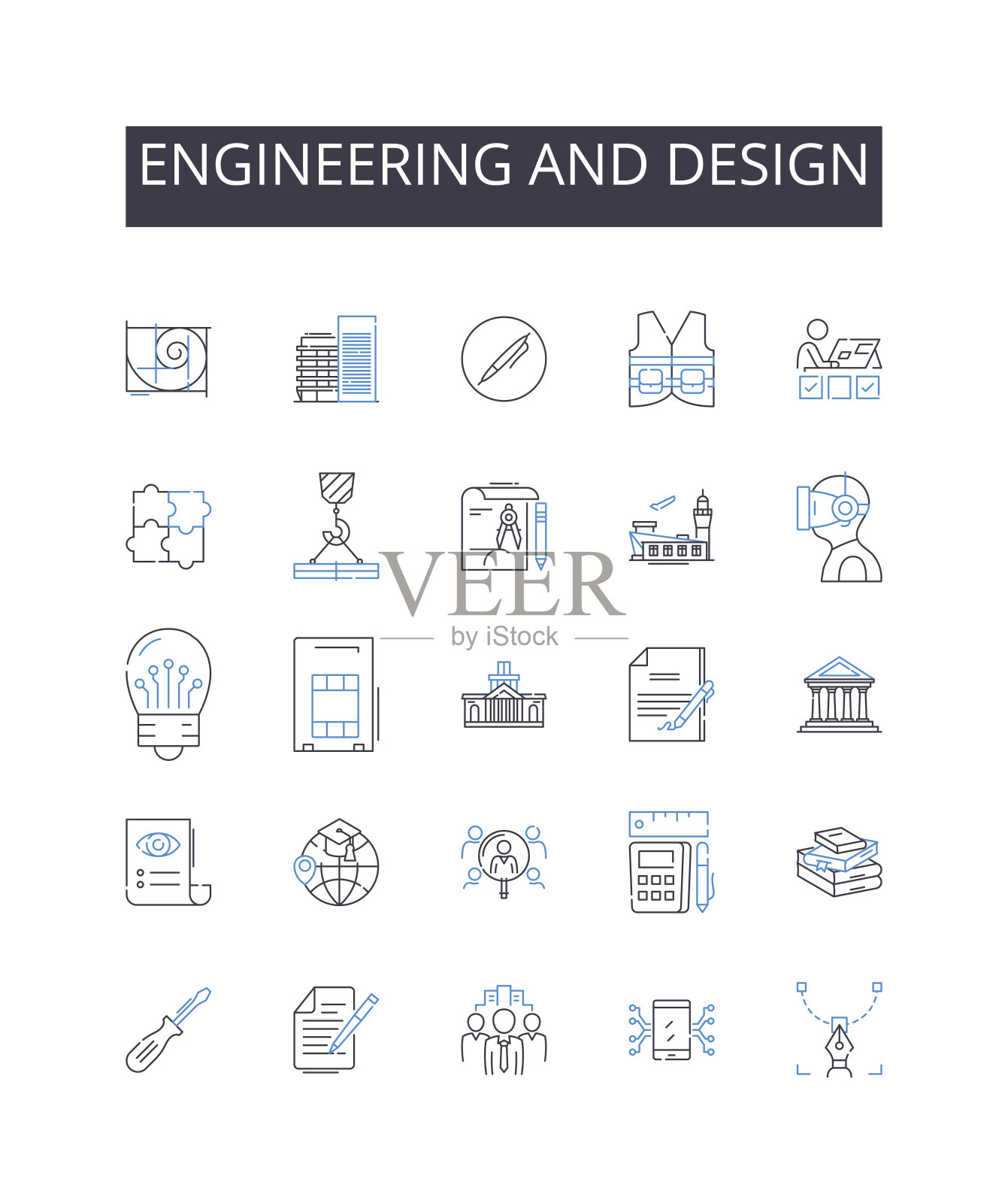 工程和设计线图标收集。满意度,沟通,支持,援助,响应,移情,协作矢量和线性插图。礼貌、决议、反馈提纲标志设置插画图片素材