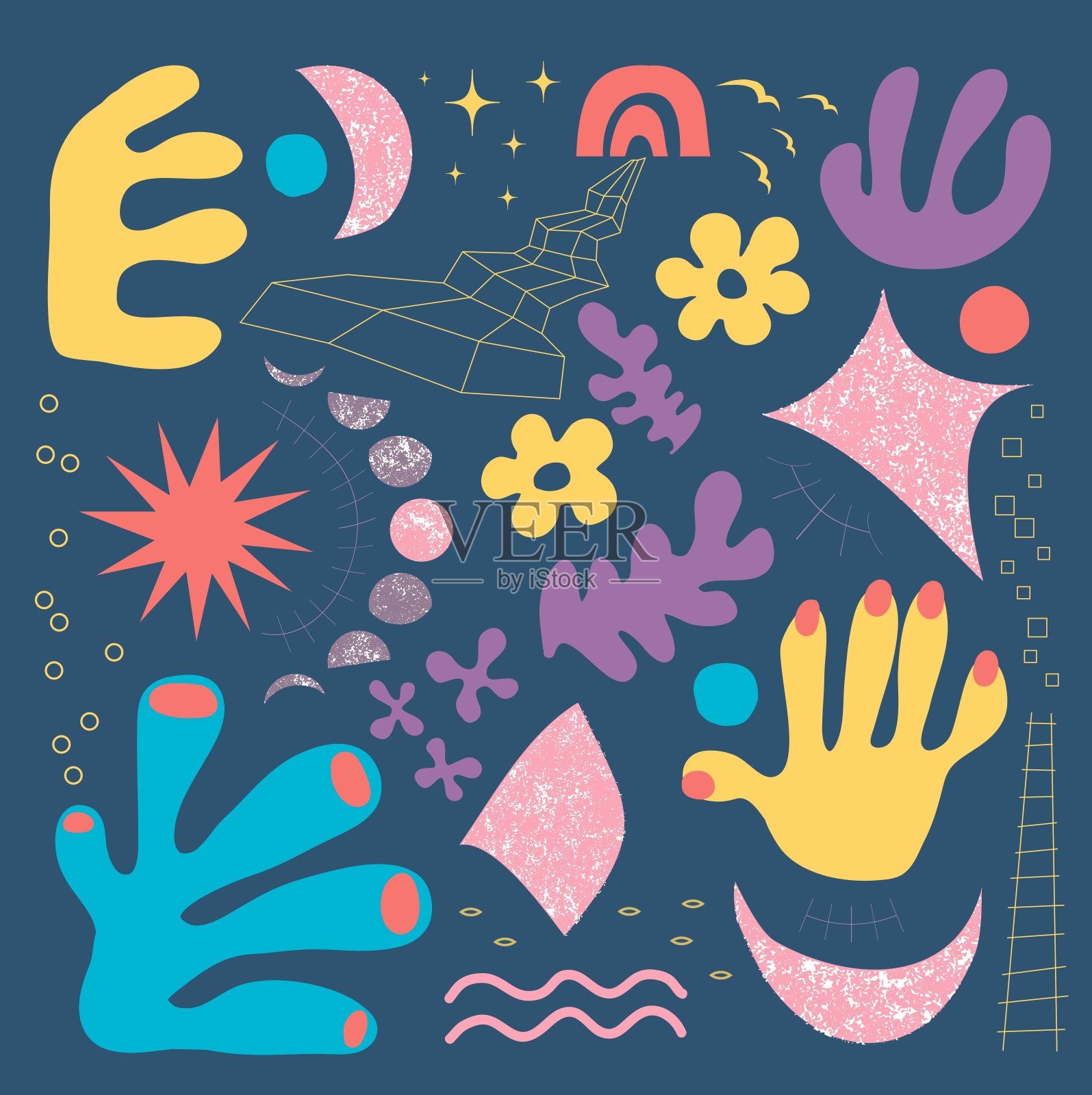 一套手绘不同的形状和涂鸦。孤立的元素。抽象的现代潮流插图。插画图片素材