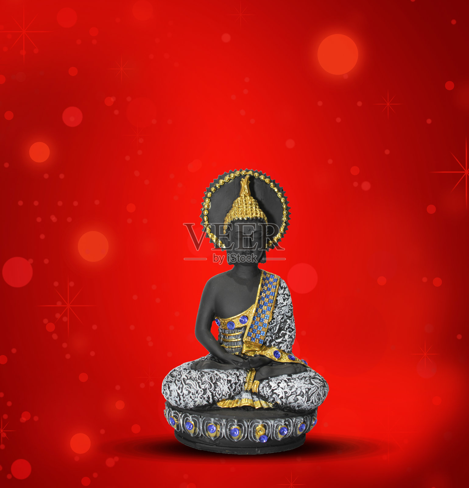 佛祖Purnima,佛像冥想,花卉背景照片摄影图片