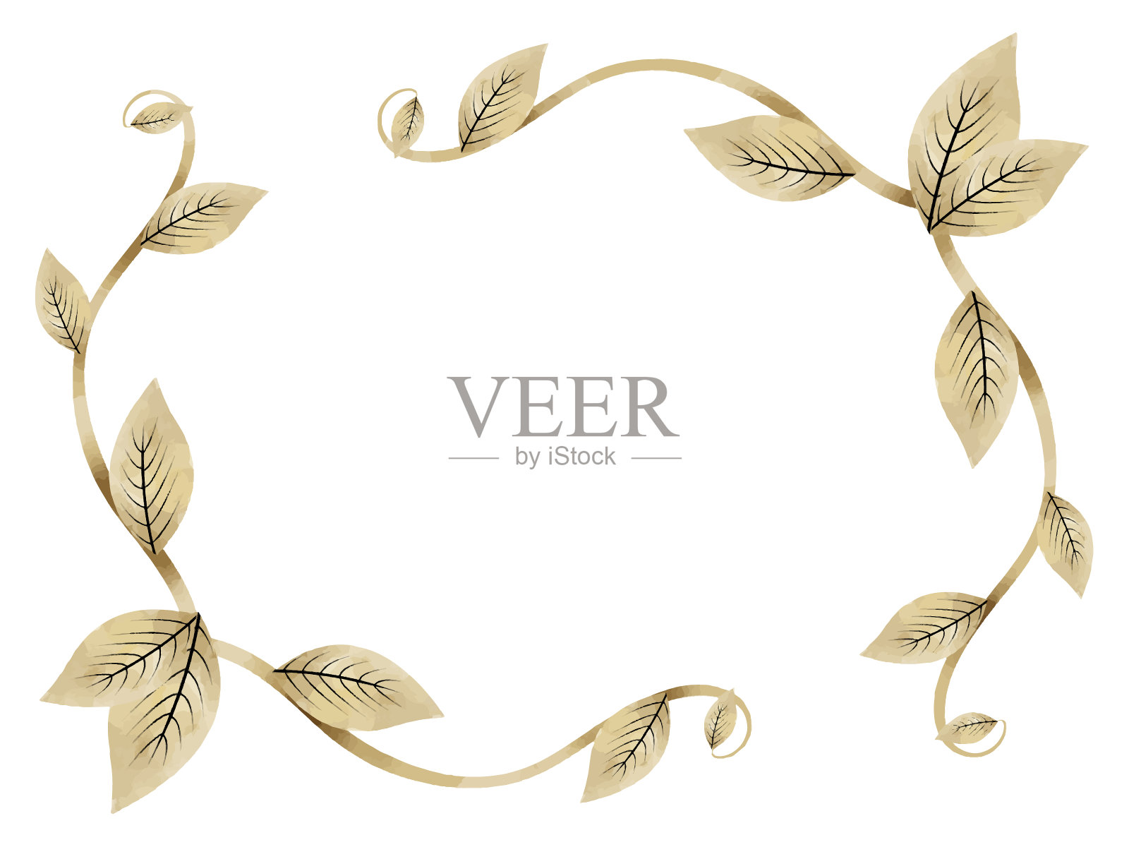 优雅的框架与金色的叶子插画图片素材