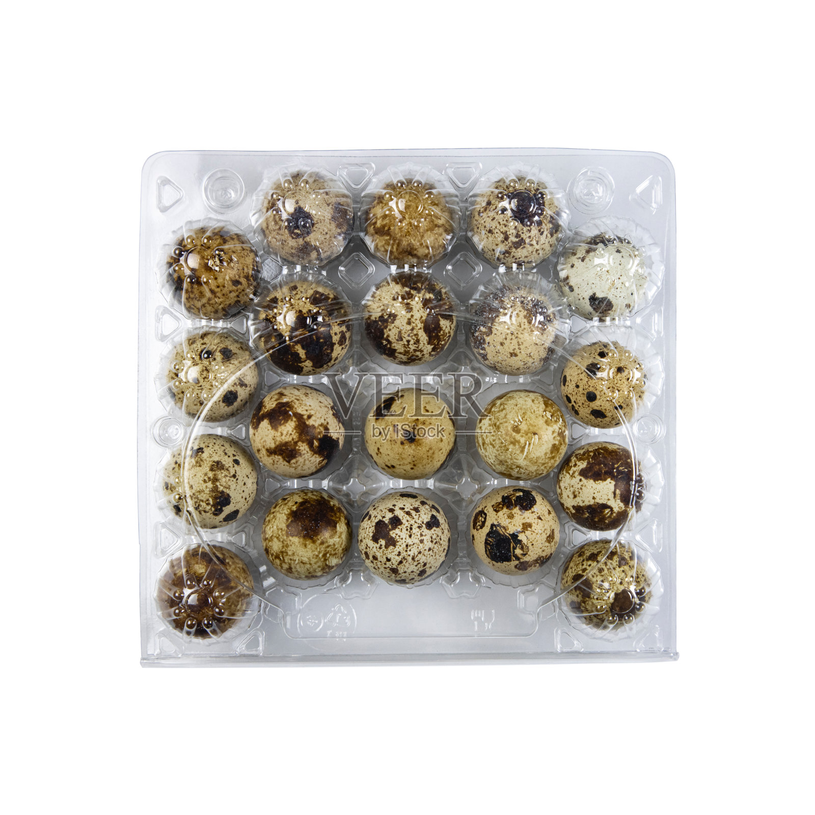 包装与鹌鹑蛋有一个地方的标签,隔离在白色,俯视图照片摄影图片