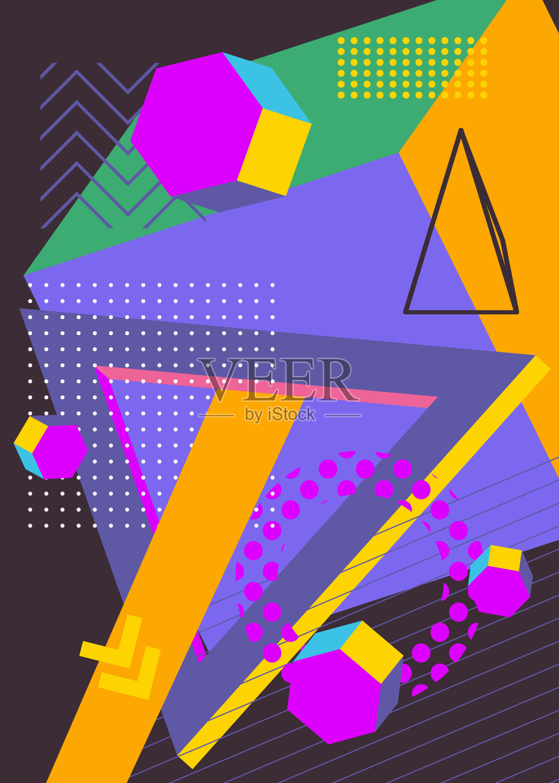 复古几何形状的背景。简单繁忙模式。抽象的几何图形艺术模板海报,书籍封面,时事通讯,社交媒体背景。插画图片素材