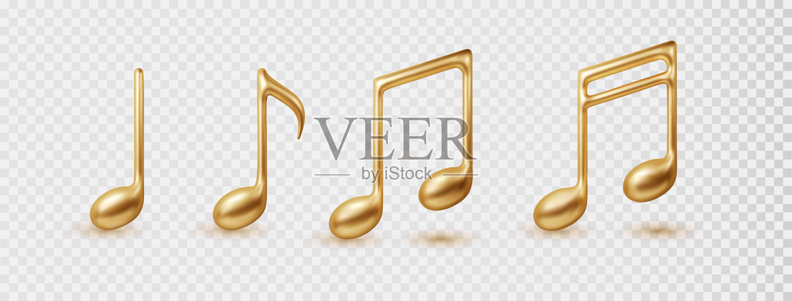 音符图标在金色收集。集古典音乐符号概念。向量现实图标素材