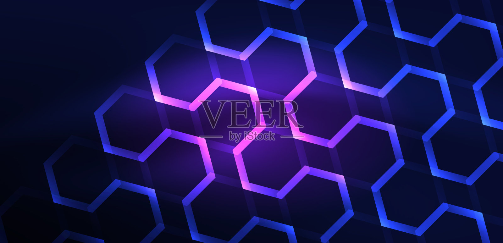 六边形抽象背景技术发光霓虹灯插画图片素材