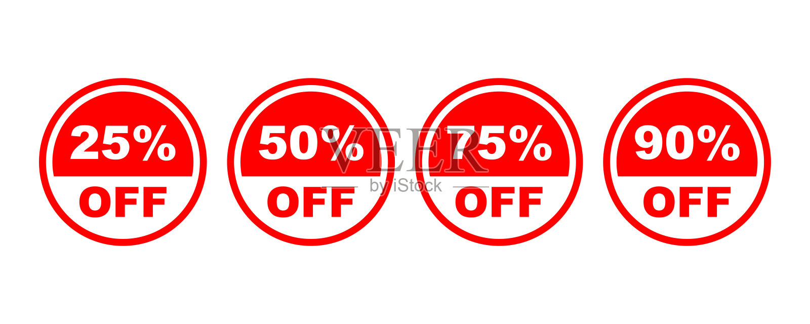 一套特殊的红色价格折扣矢量图标。打五折到九折。促销贴纸或标签。插画图片素材