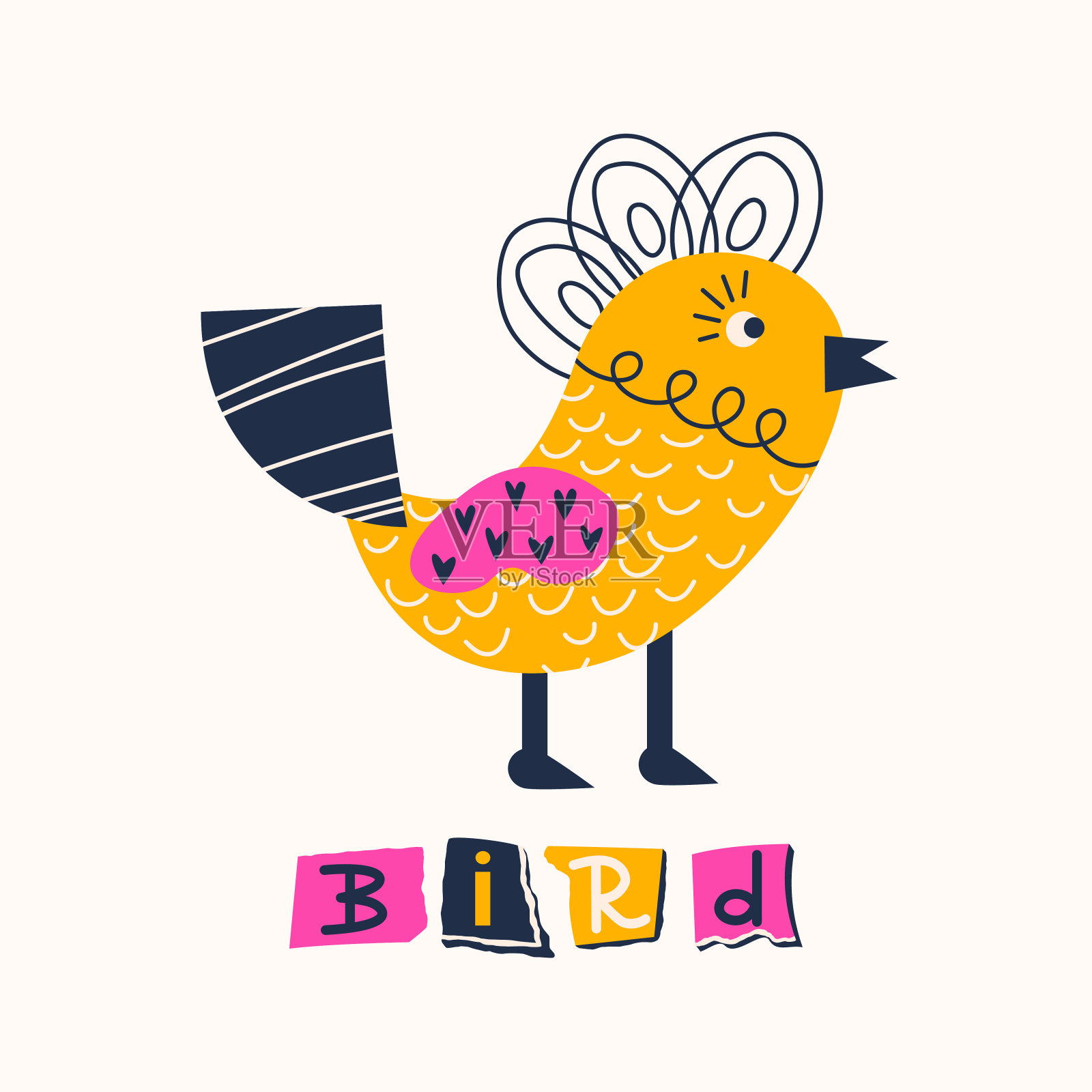 鸟与剪纸碎片插画图片素材