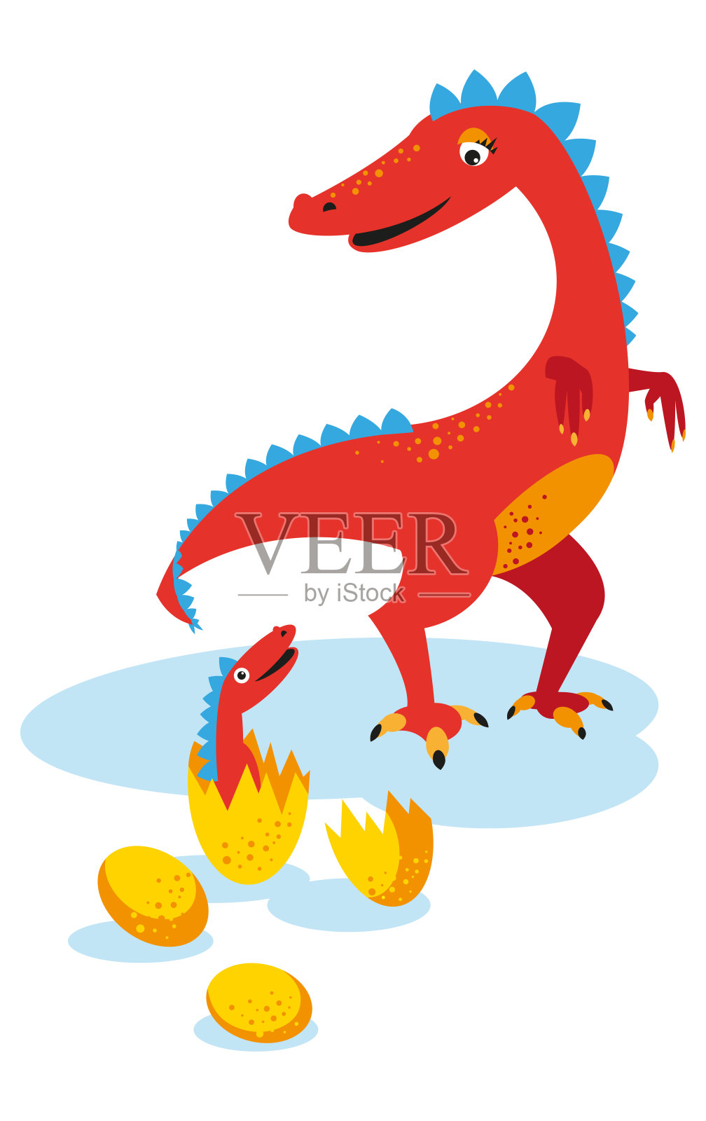 恐龙妈妈带着她的宝宝和蛋插画图片素材