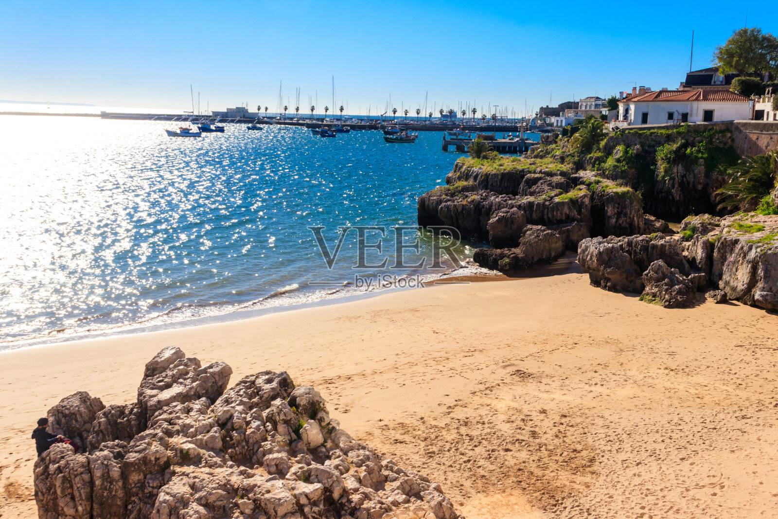 葡萄牙里斯本卡斯凯伊斯的海滩和大西洋景色照片摄影图片
