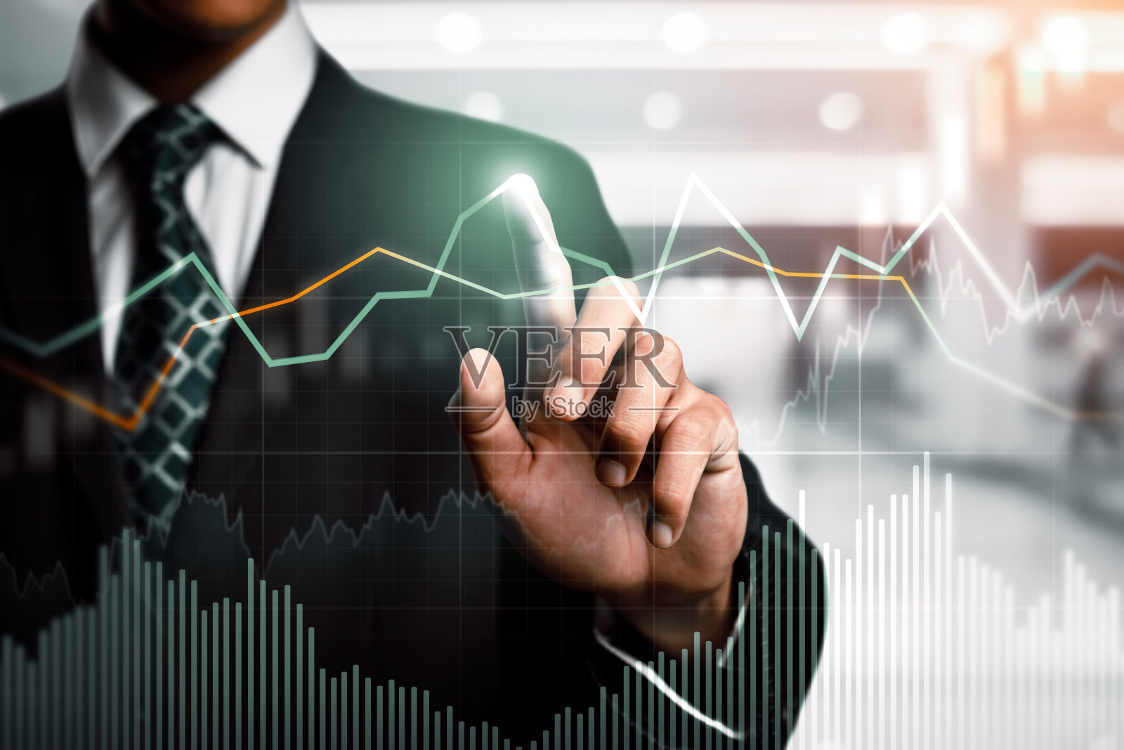 商人与数字金融业务图表的感知技术照片摄影图片