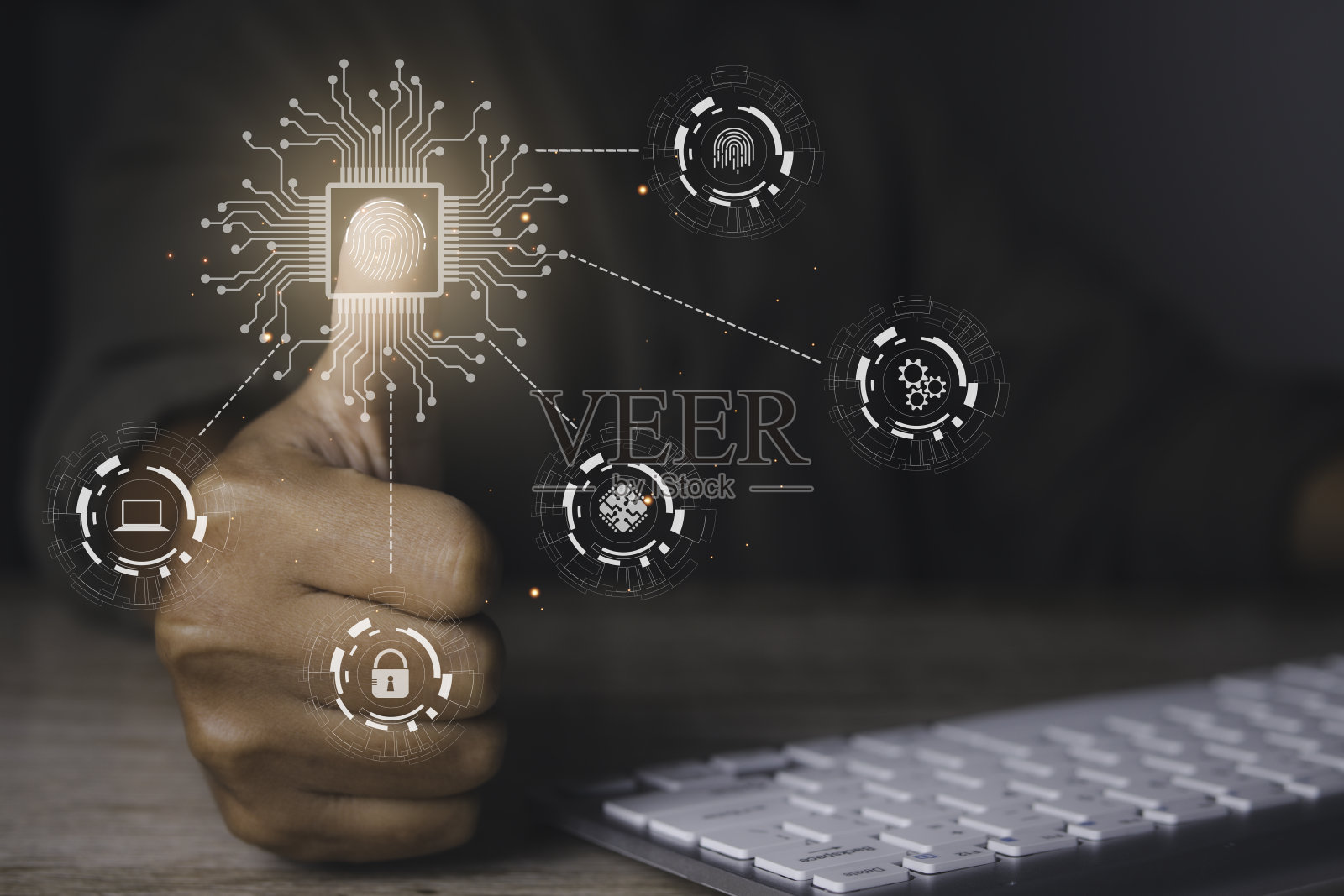 指纹扫描仪未来数字化处理的生物特征识别。照片摄影图片