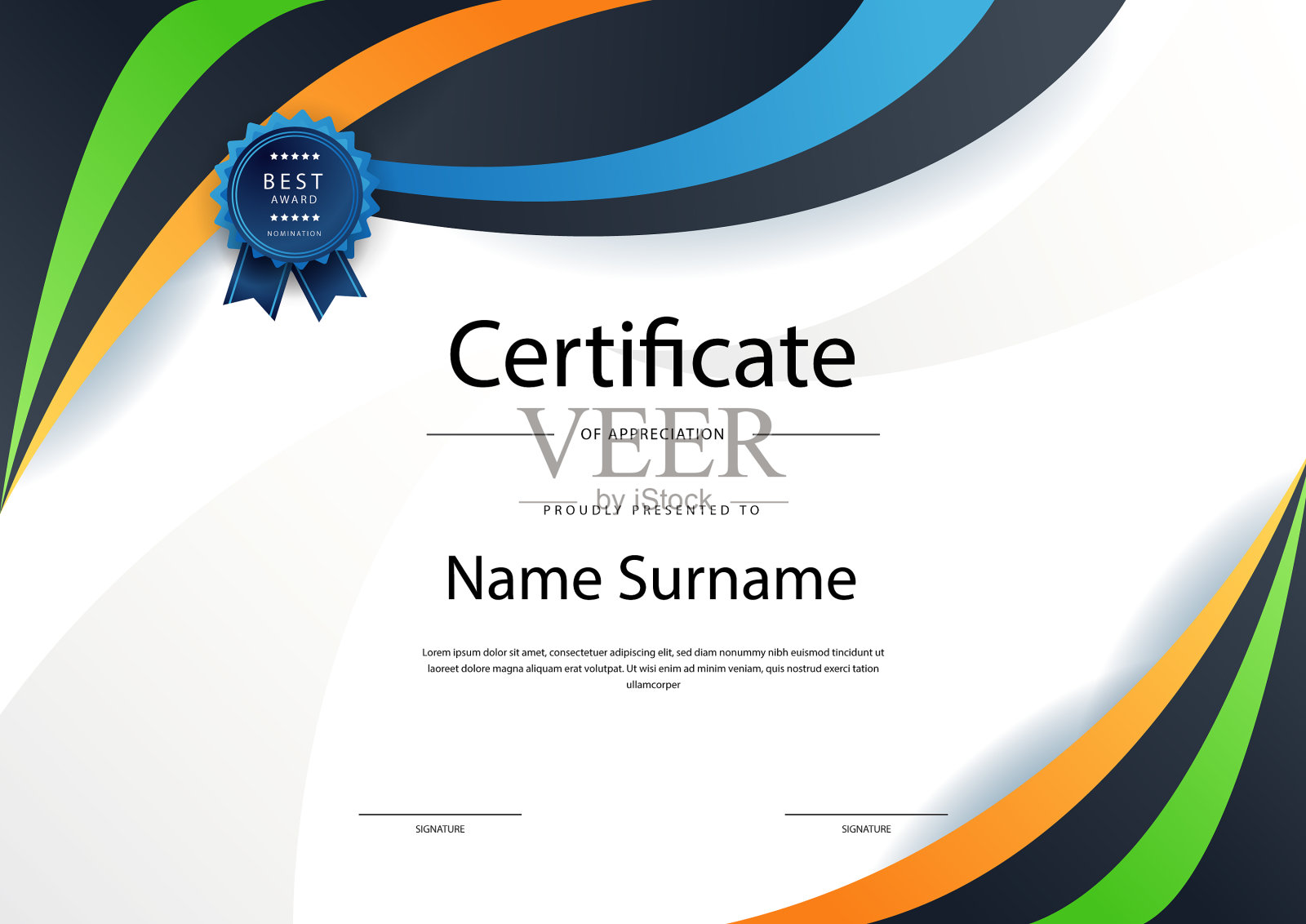 现代优雅的蓝橙和黑色文凭设计模板素材