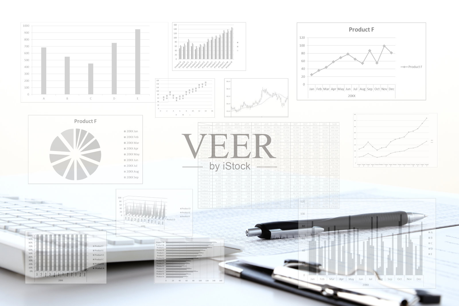 电脑键盘和笔与业务图表没有人照片摄影图片