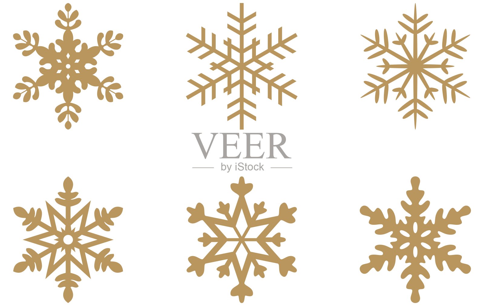 白色背景上的金色磨砂抽象雪花符号插画图片素材