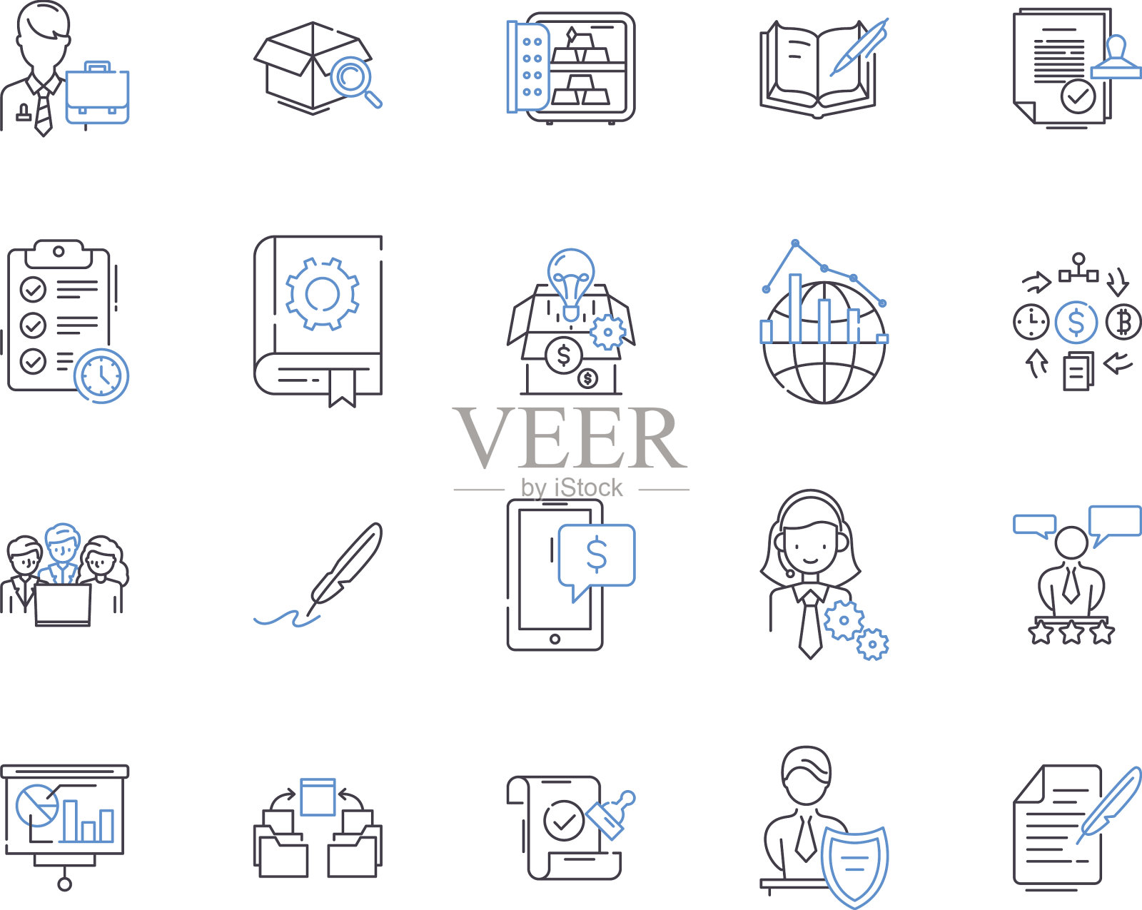 银行办公空间轮廓图标集合银行图标素材