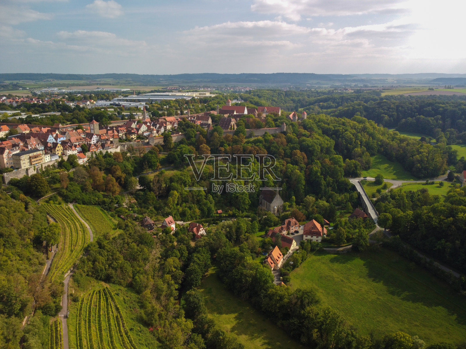 中世纪小镇Rothenburg ob der Tauber的经典景观,德国巴伐利亚州照片摄影图片