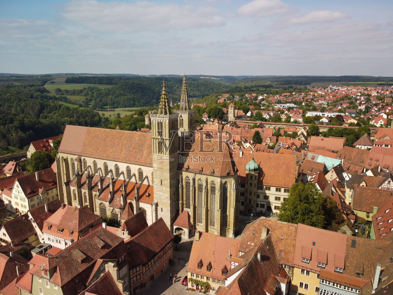 Rothenburg ob der Tauber航拍全景图。德国巴伐利亚的一个地区。照片摄影图片