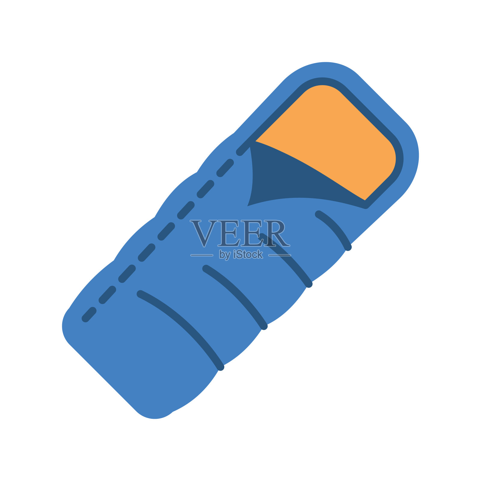 露营游客睡袋图标。徒步旅行的睡眠装备孤立在白色背景。图标素材