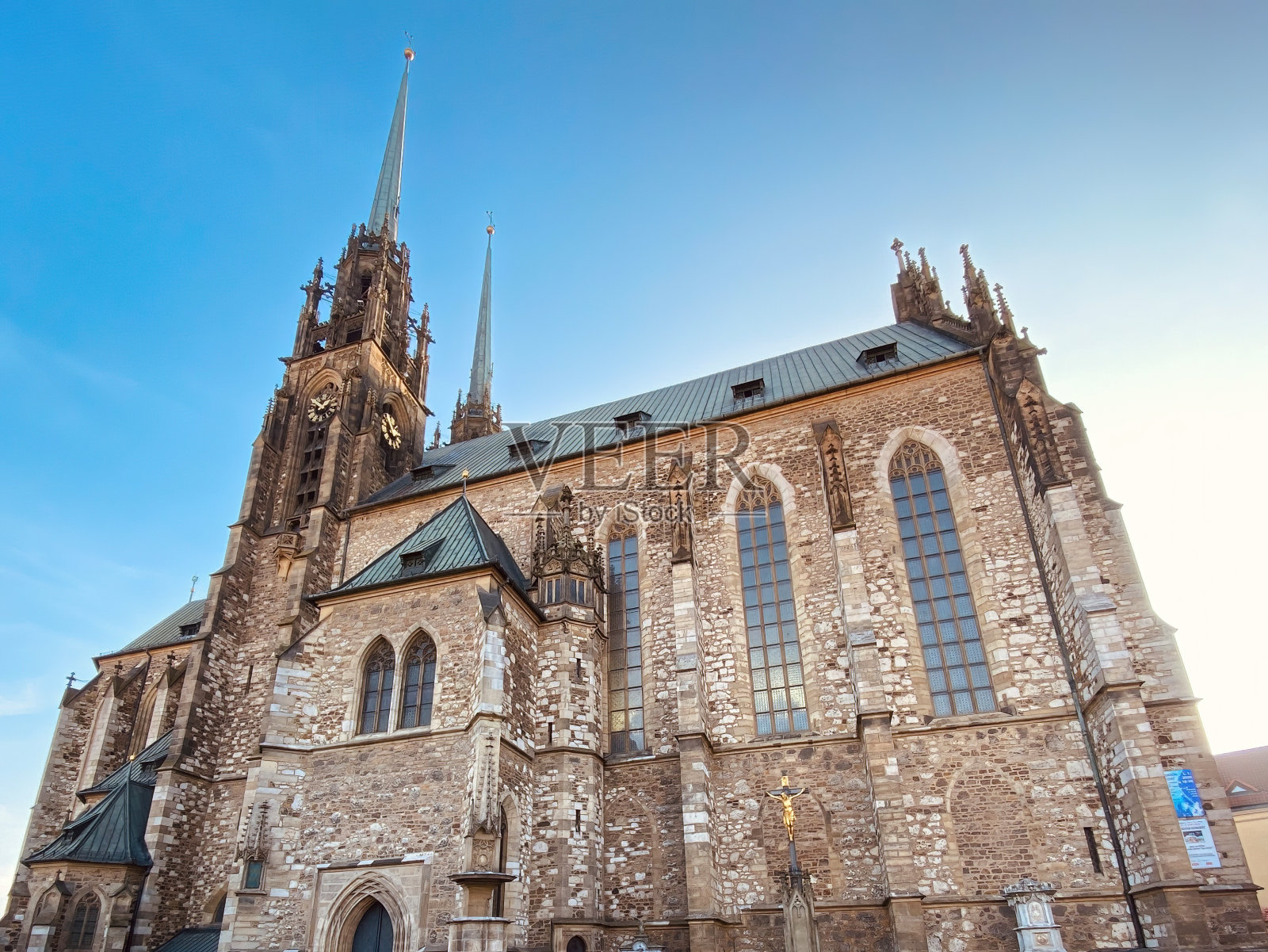 Christian church under blue sky in Czech照片摄影图片