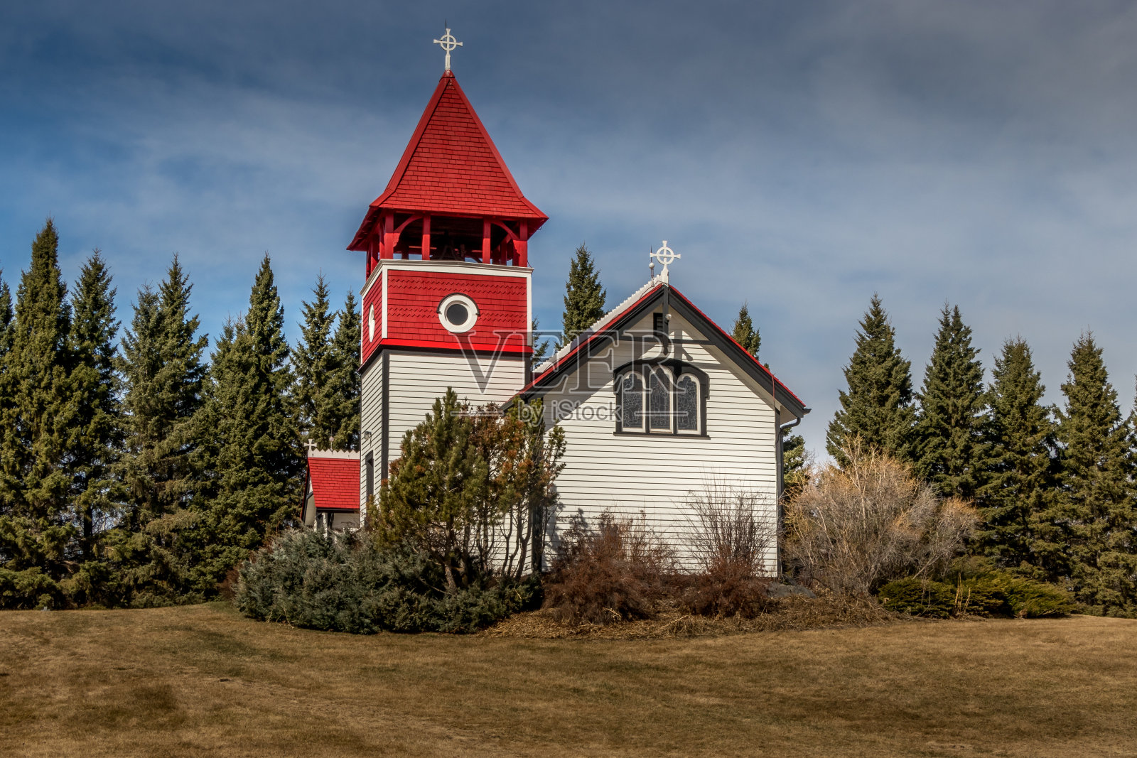 Historic Pine Creek church Pine Creek Alberta Canada照片摄影图片
