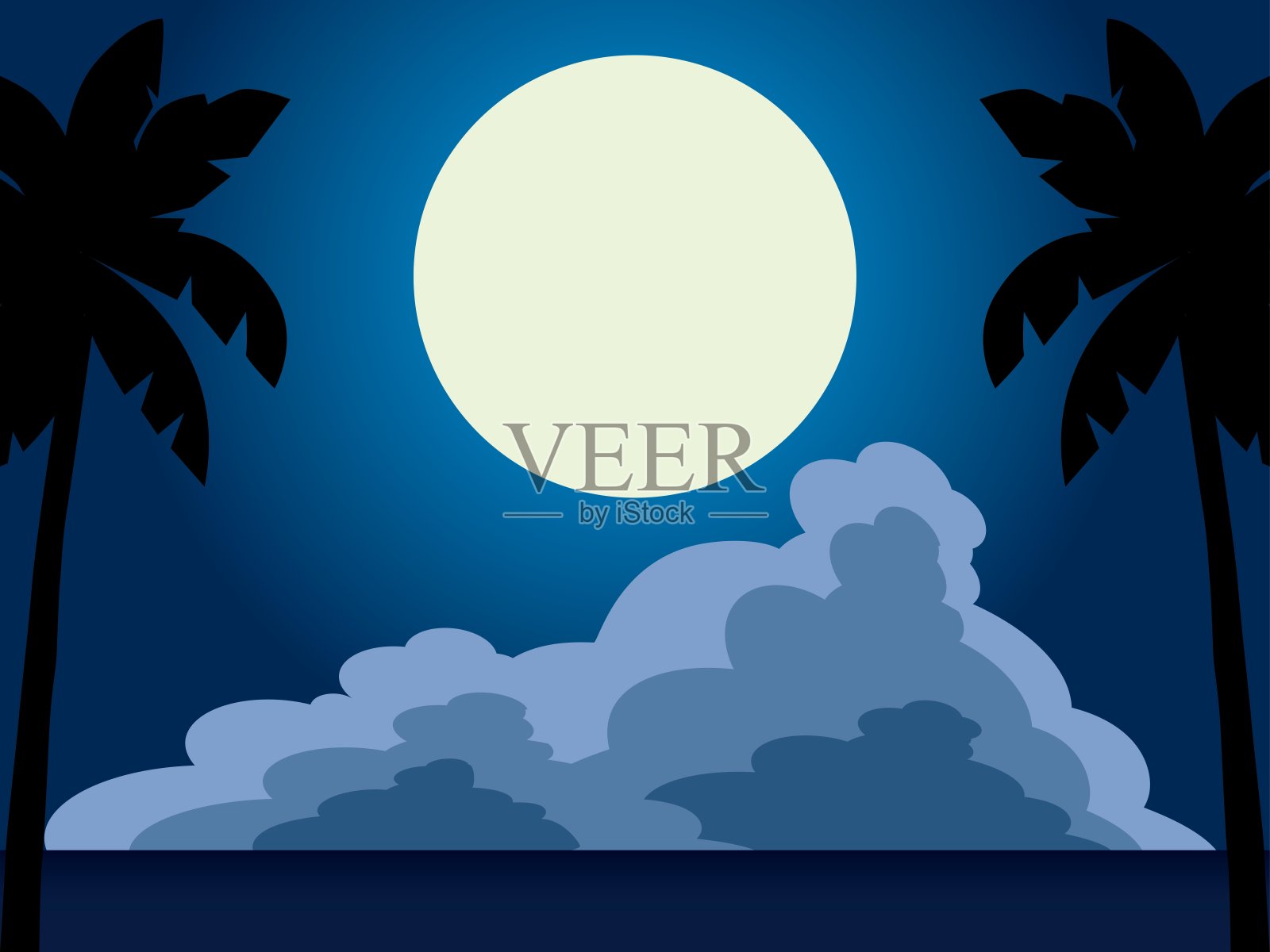 海、月、云、掌1-3插画图片素材