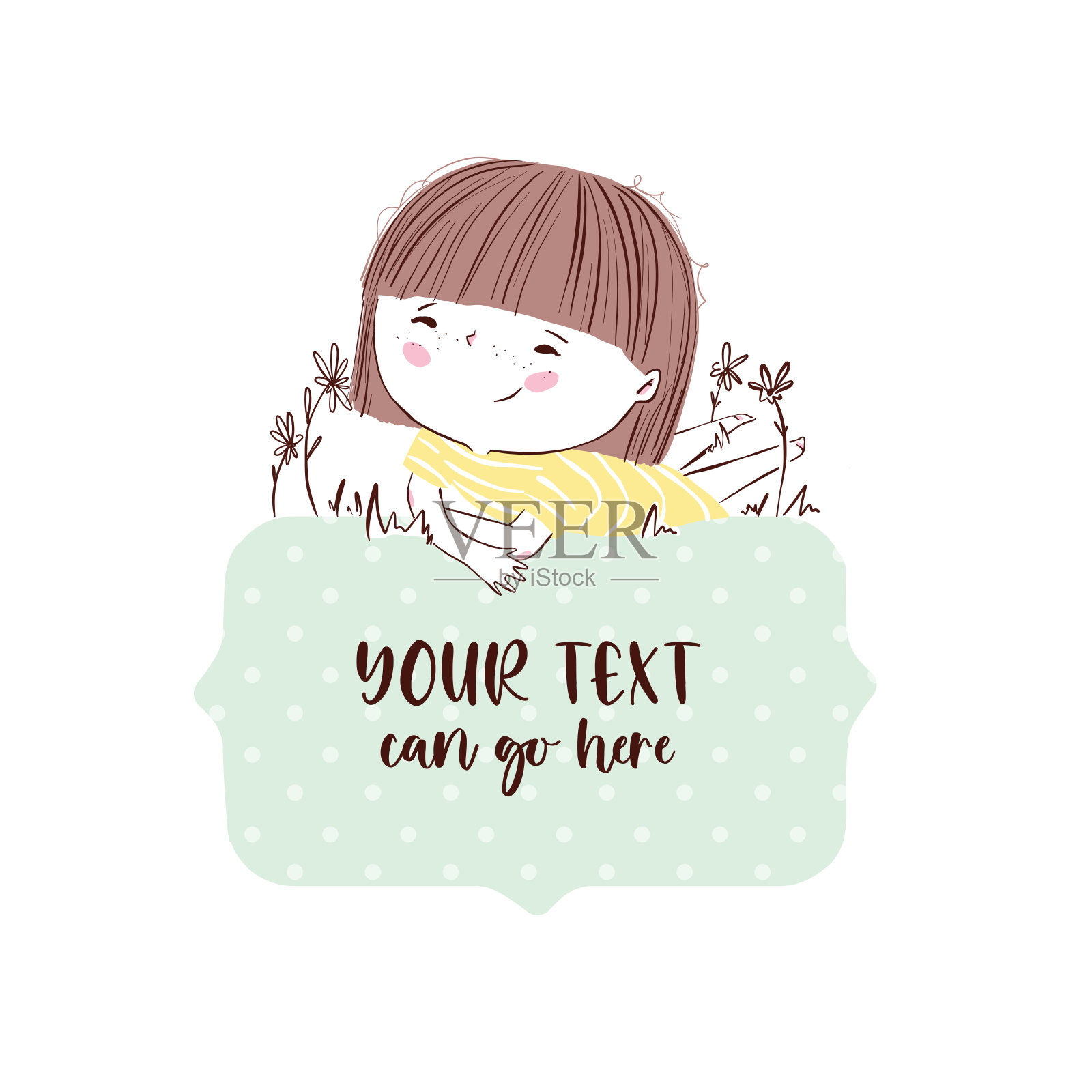 可爱的小女孩矢量绘图。插画图片素材