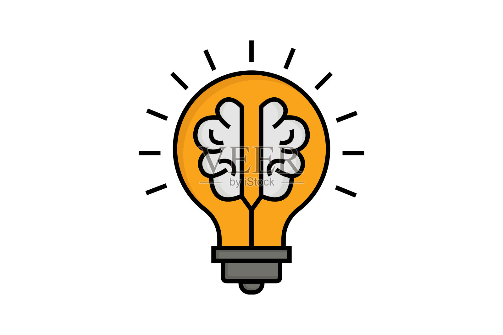 创意图标。灯泡里的大脑。与创意、创新、解决方案、教育相关的图标。平线图标样式。简单的矢量设计可编辑图标素材