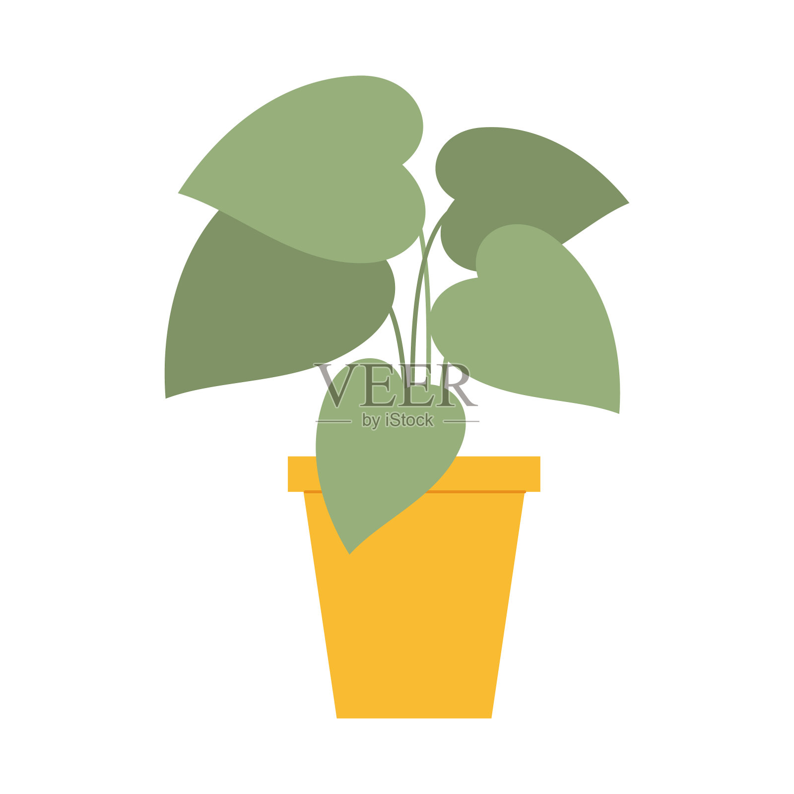 黄色花盆里的室内植物插画图片素材