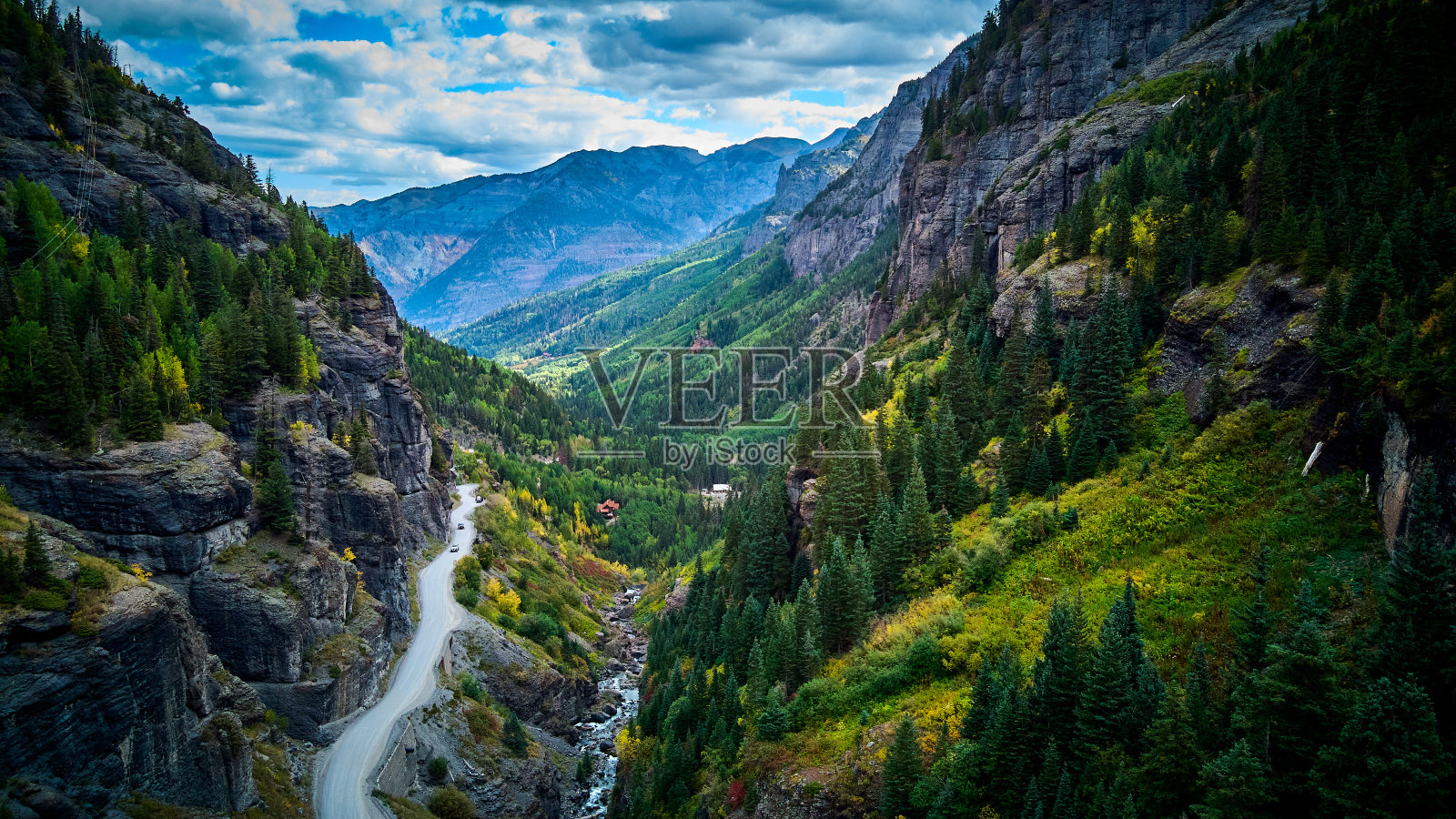 山谷底部悬崖边上的土路很危险照片摄影图片