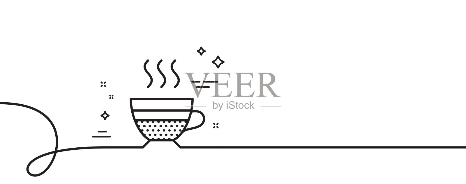 咖啡奶油图标。热饮标志。带旋度的连续线。向量插画图片素材