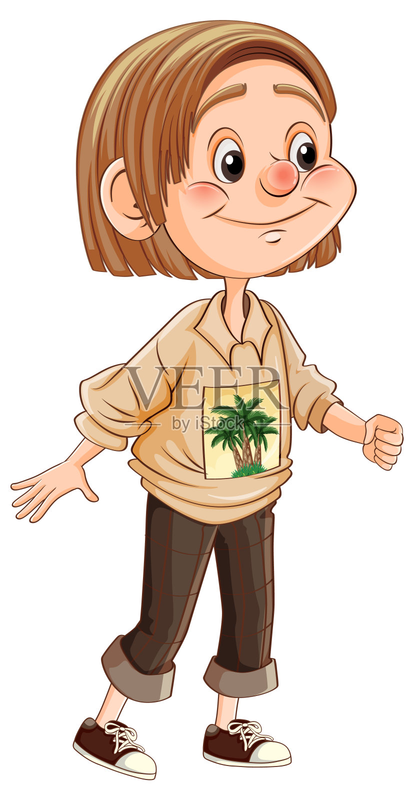 女孩穿着休闲服装卡通人物插画图片素材