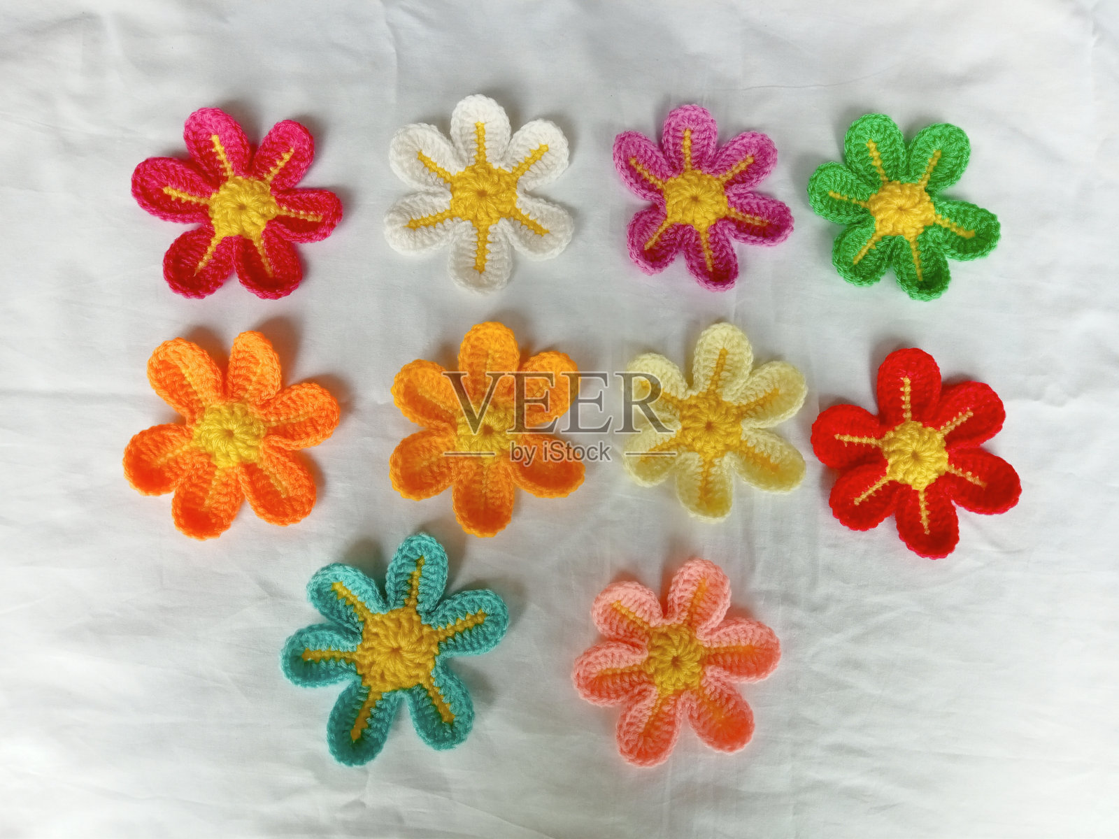 钩针花彩色图案手工制作的背景纹理照片摄影图片