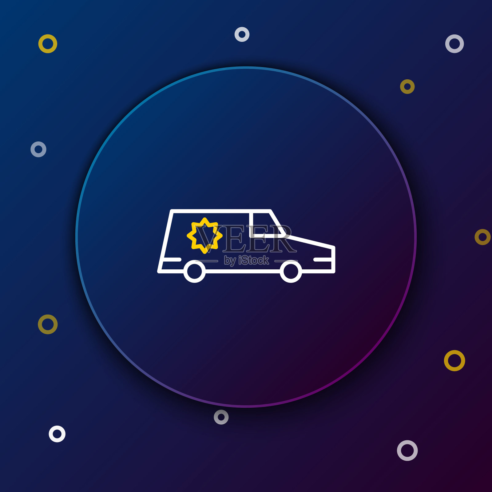 线灵车图标孤立的蓝色背景。色彩缤纷的轮廓概念。向量插画图片素材