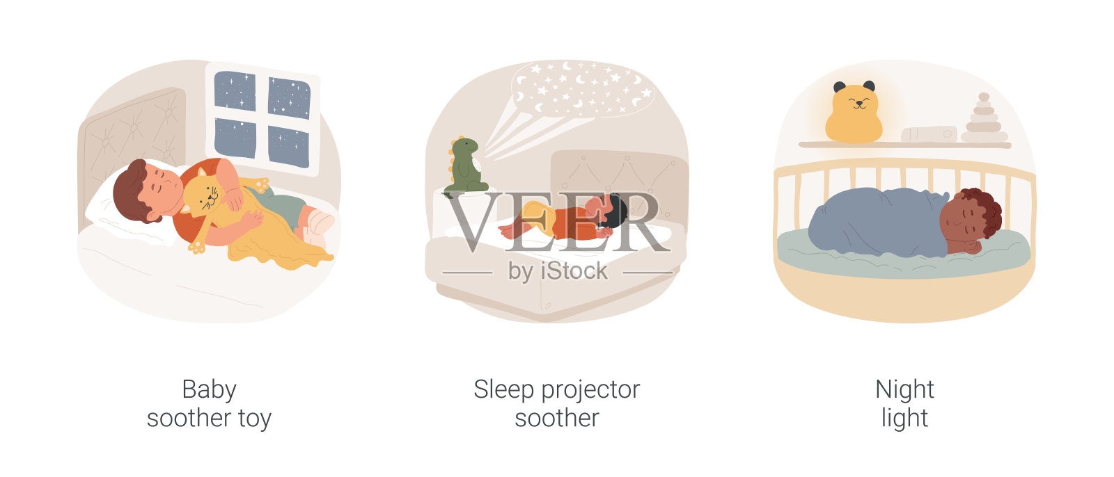 婴儿就寝时间隔离的卡通矢量插图集。插画图片素材