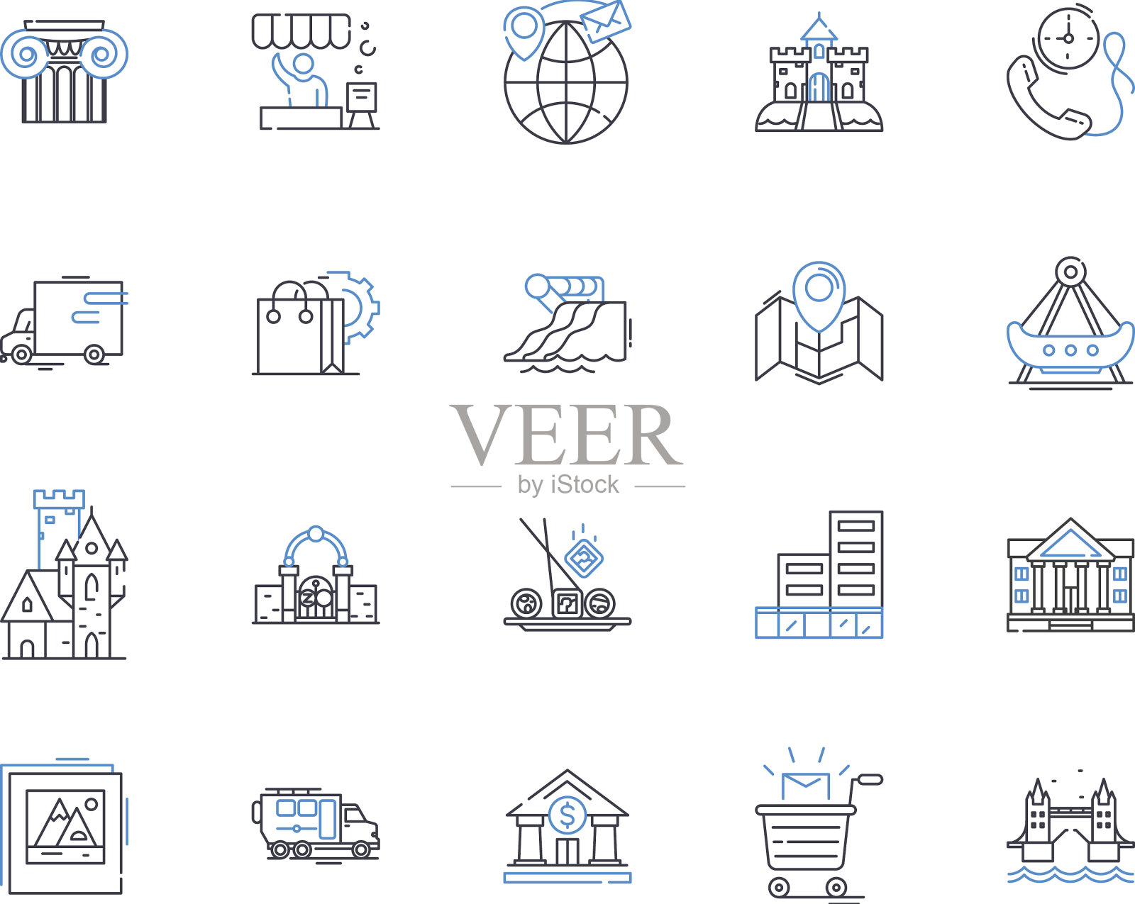 商业区购物线图标集合图标素材