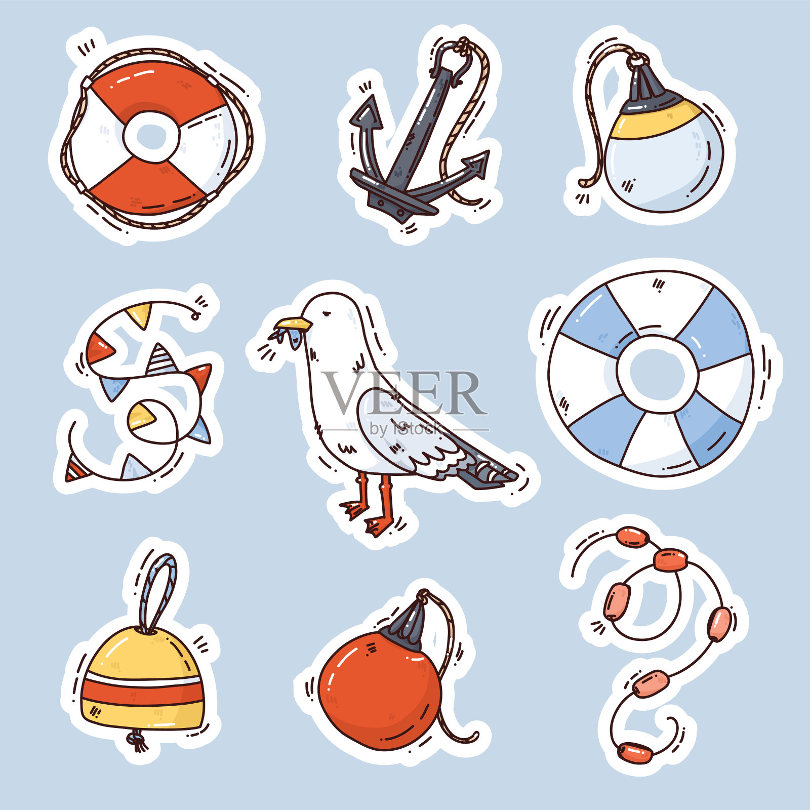 海鸥和救生圈可爱的矢量插图插画图片素材