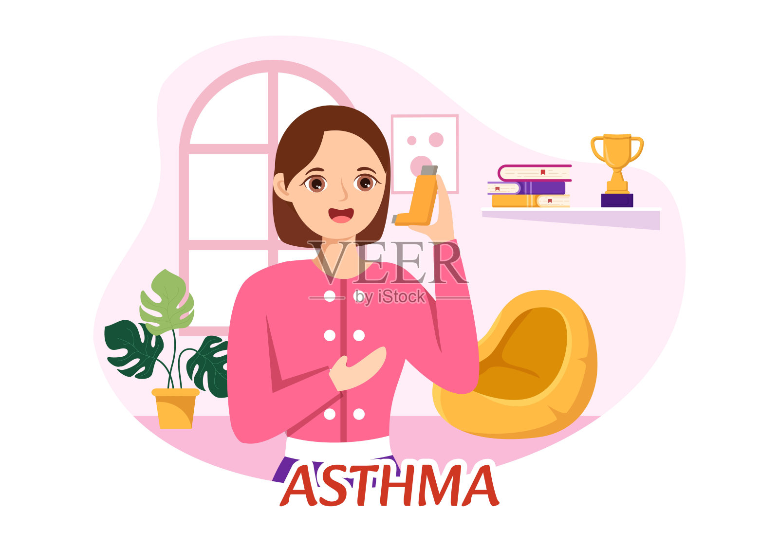 哮喘疾病载体插图与人体肺部和吸入器在医疗保健平面卡通手绘着陆页模板呼吸插画图片素材