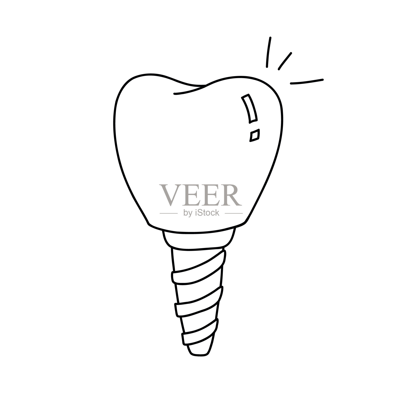 牙齿假牙轮廓涂鸦图标。牙科,口腔科和牙科护理的概念。插画图片素材