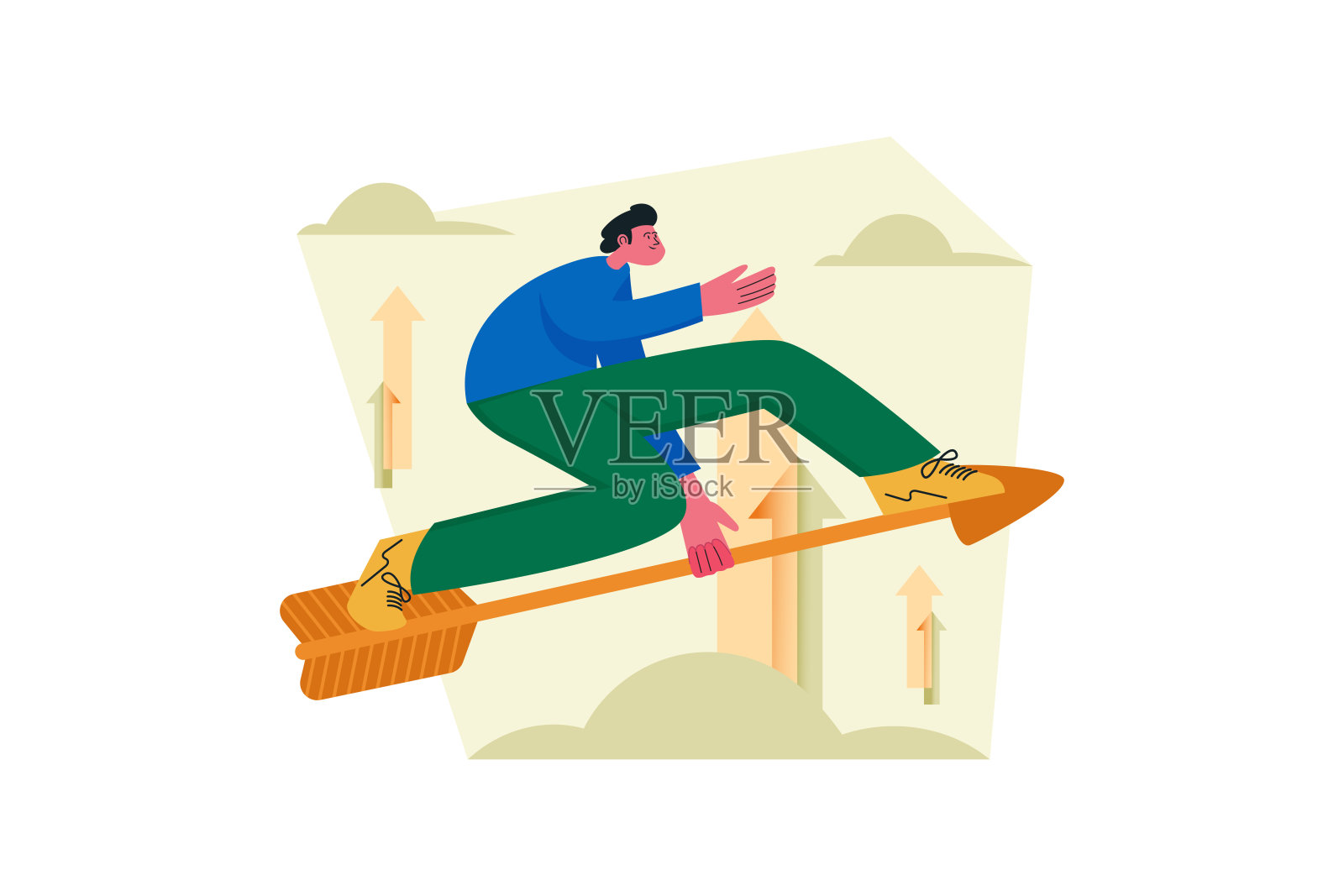 商人骑上箭头向上滑动矢量插图设计概念插画图片素材