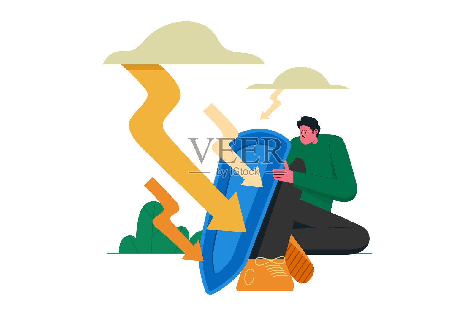 人与盾幸存金融危机箭头攻击矢量插图设计概念插画图片素材
