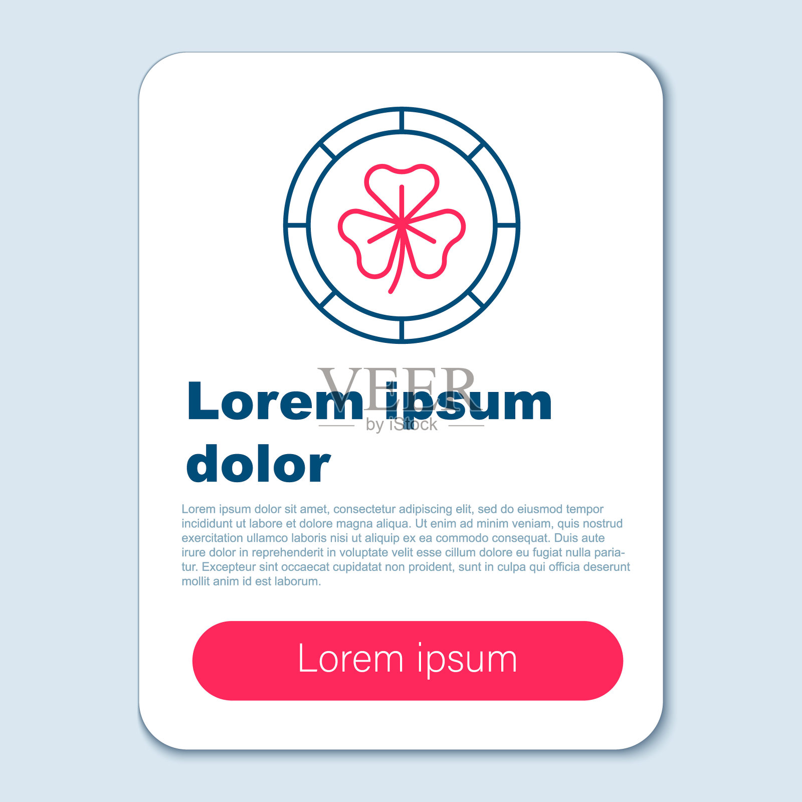 线金色小妖精硬币与三叶草三叶草图标隔离在灰色背景。圣帕特里克节快乐。爱尔兰国家假日。色彩缤纷的轮廓概念。向量图标素材